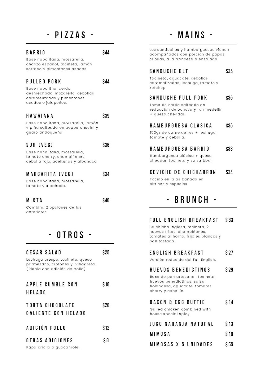 Barrio Sur Cafe Bar Menu - Image 3